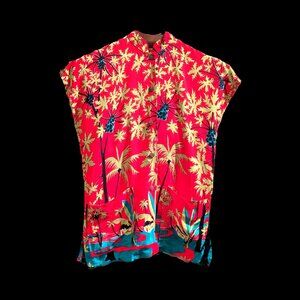 Vintage Tiki Tea-Timer Hostess Blouse Made in Honolulu